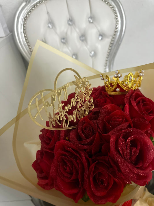 bouquet fêtes des mères (accessoires compris) roses artificielles